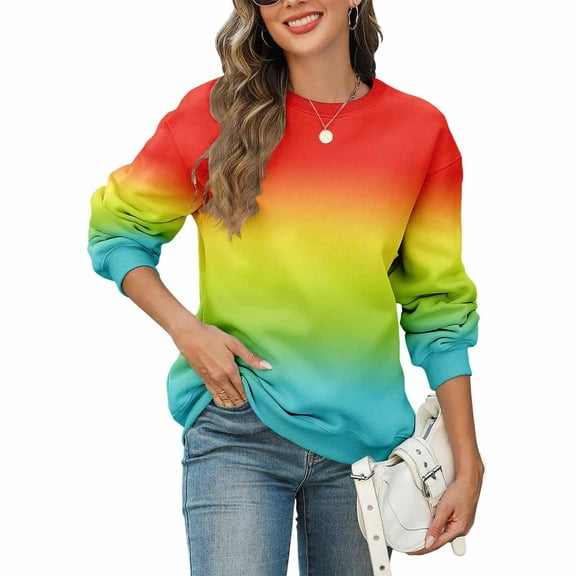 Ounisa Women's Casual Loose Fit Pocket Shirts Printed Gradient Coats Tops Sweatshirts Pullover