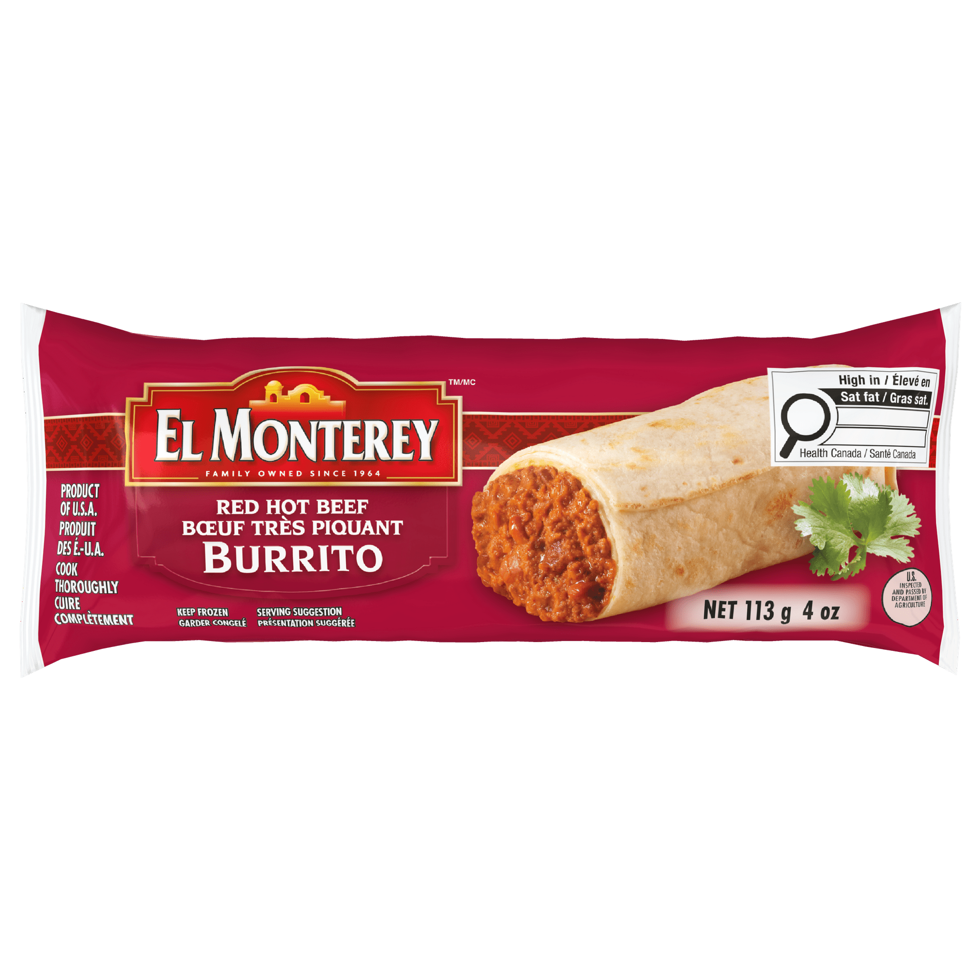 El Monterey Red Hot Beef Frozen Burrito, Red Hot Beef Burrito
