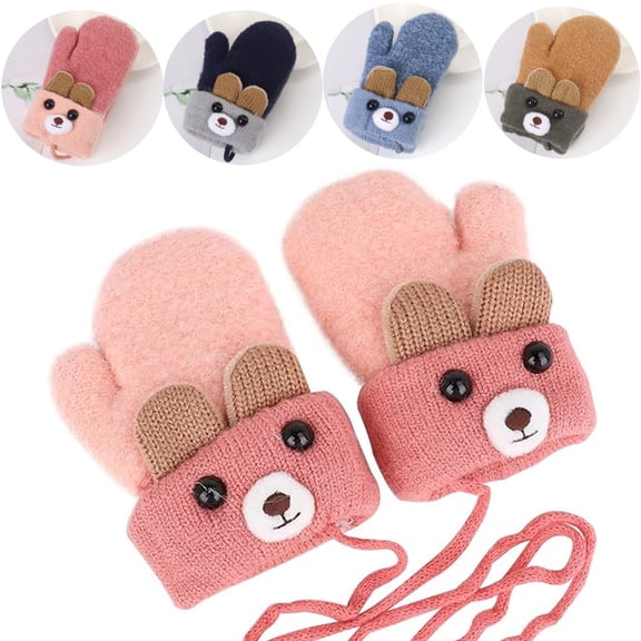 Toddler Kids Warm Winter Gloves, Cute Infant Baby Boys Girls Thick Fleece Lined Full Finger Ski Snow Gloves Mittens
