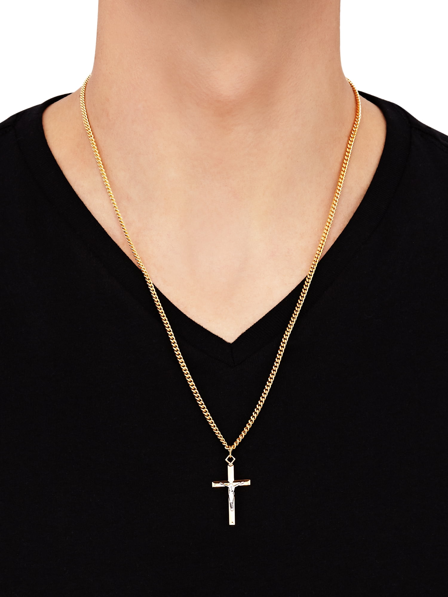 Brilliance Fine Jewelry Stainless Steel Gold-Filled and Rhodium Crucifix Pendant, 24" Necklace