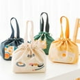 thumbnail image 2 of Portable Japanese Style Canvas Large Capacity Thick Lunch Pouch Bento Tote Bag, 2 of 10