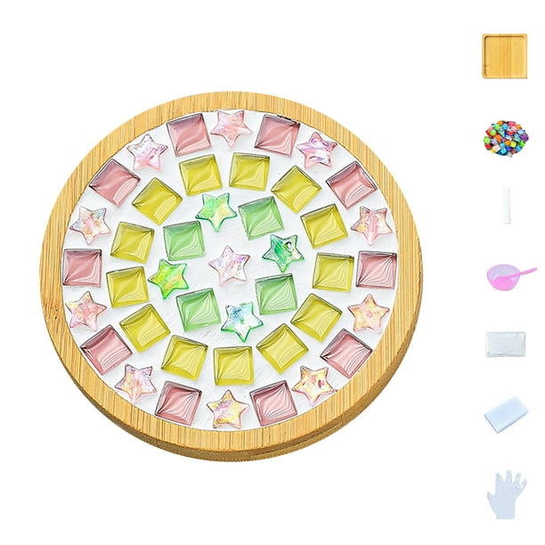 Pisexur Batería de cocina Juego de mosaicos de manualidades, posavasos de madera, mosaicos de colores variados, paquete de manualidades de 6 ml para la cocina del hogar