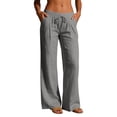 thumbnail image 2 of Nestiefly Linen Pants Women Wide Leg Palazzo Pant Drawstring Elastic Waist Trousers Casual Boho Summer Pants Beach Vacation Gray M, 2 of 7
