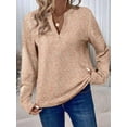 thumbnail image 2 of Womens Waffle Knit Tops V Neck Long Sleeve Shirts Henley Dresy Casual Blouses Fall Outfits 2025 Golden  M, 2 of 4