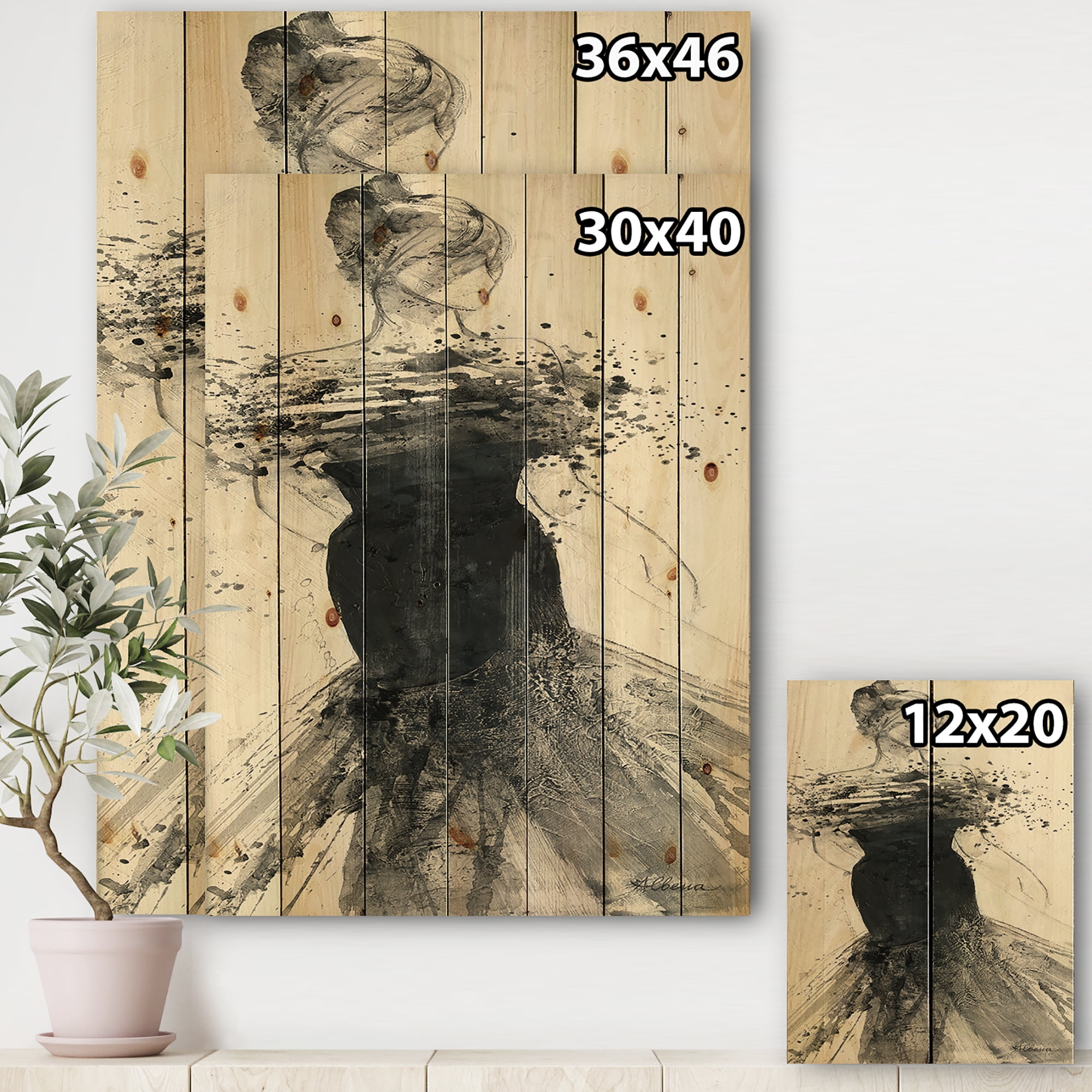 Designart 'Glam Dancing I' Fashion Figures Print on Natural Pine Wood