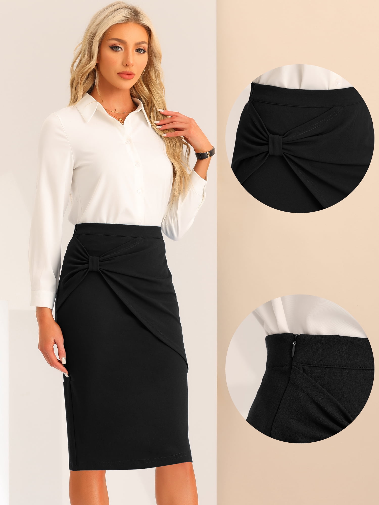 DARING DIVA Women's High Waist Pencil Work Bodycon Skirt S Black