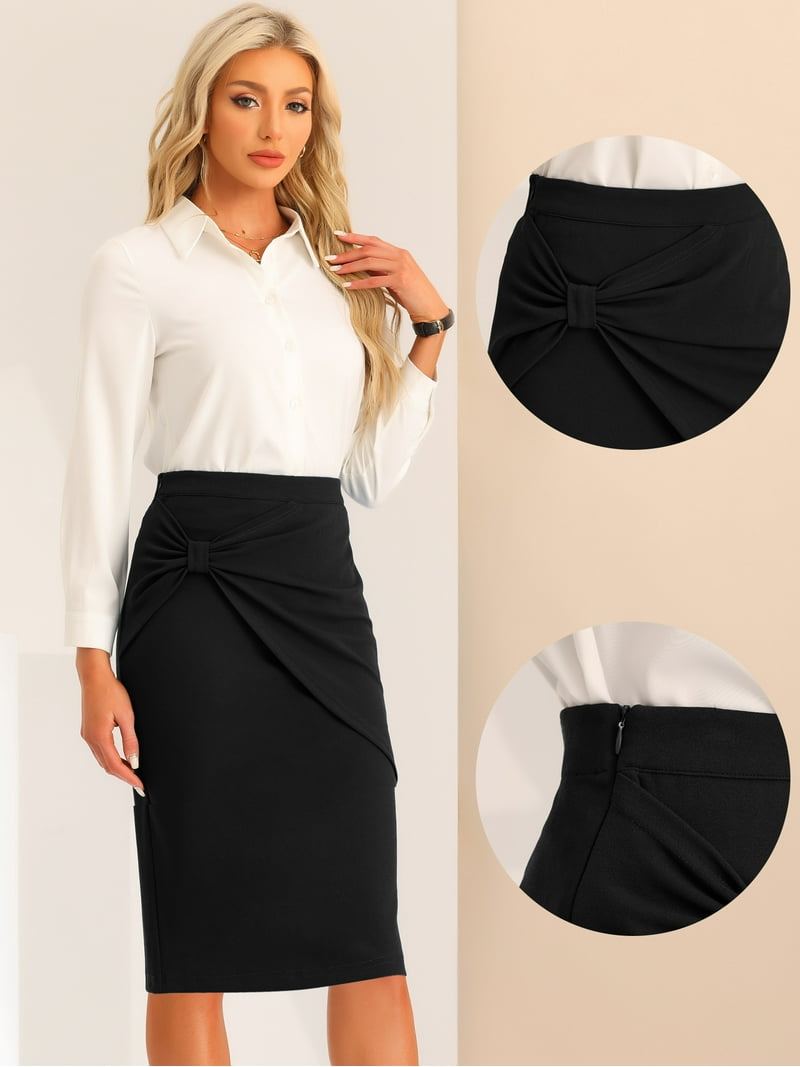 Bargains women's High Waist Ruched Bodycon Midi Skirt Black