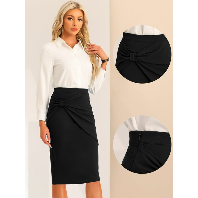 Unique Bargains Women s Work Pencil Ruched High Waist Bodycon Midi Skirt XS Black Walmart