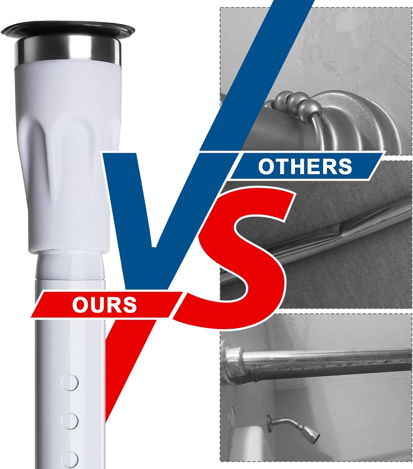 OLIYNEDY Shower Curtain Rod with Holders, 42-72'' Heavy Duty Adjustable and No Drill for Bathroom, Closet, Windows, White