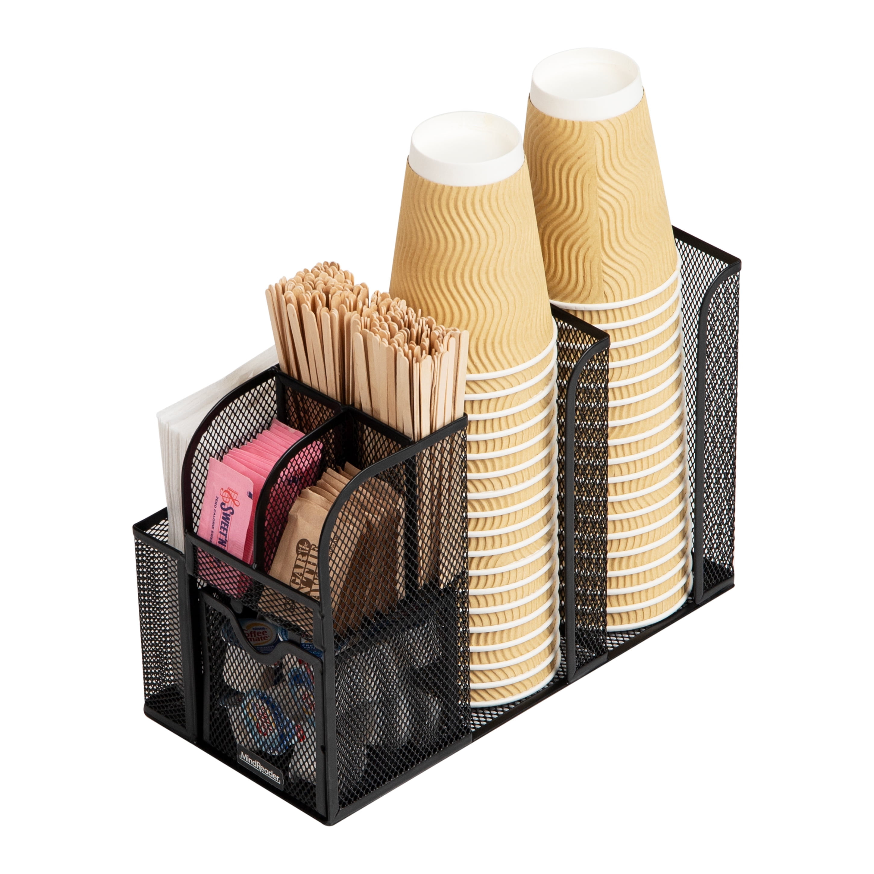 Mind Reader Countertop Organizer, Office Breakroom or Desktop Storage, 10-Compartment Caddy, Metal, Black
