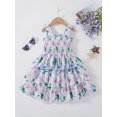 thumbnail image 5 of 4T Baby Girls Dress 5T Girls Sleeveless Dress Flower Print Off-the-shoulder Toddler Girls Summer Layered Dress Purple, 5 of 9