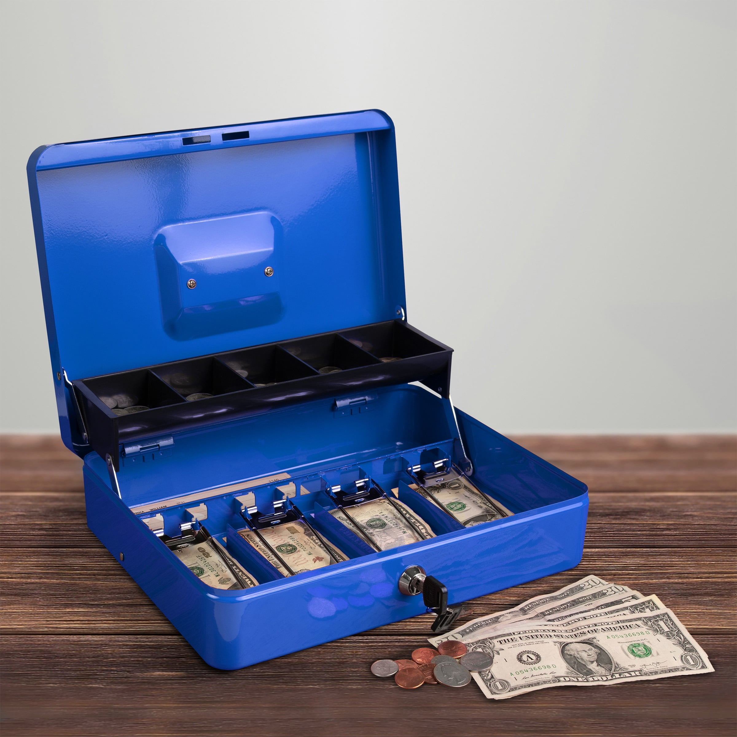 Hyfive Petty Cash Money Box 6" 8" 10" 12" 2 Keys Change Tray Money Safe Red 