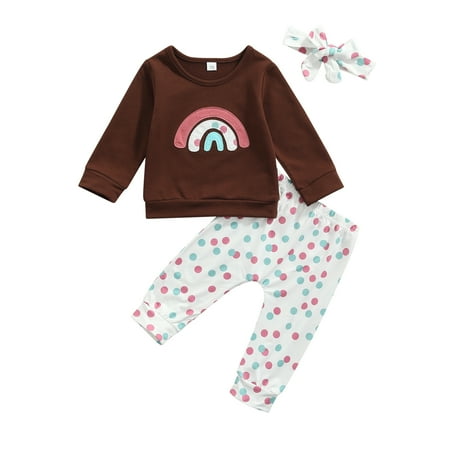 

SUNSIOM Baby Long Sleeve + Trousers + Headband Rainbow Pattern Printing Spring Clothing