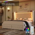 thumbnail image 4 of Homfa King Size LED Bed Frame with Storage Drawers, 54in Tall Velvet Upholstered Headboard Platform Bed with Wingback Buttons Headboard, Beige, 4 of 12