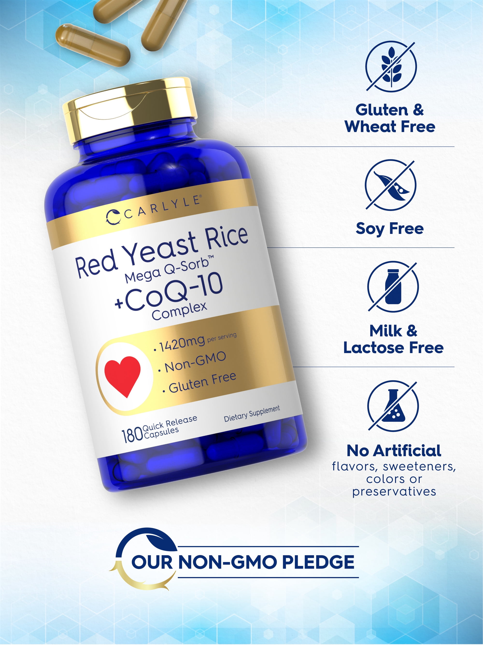 Red Yeast Rice with CoQ10 | 1420mg | 180 Capsules | by Carlyle