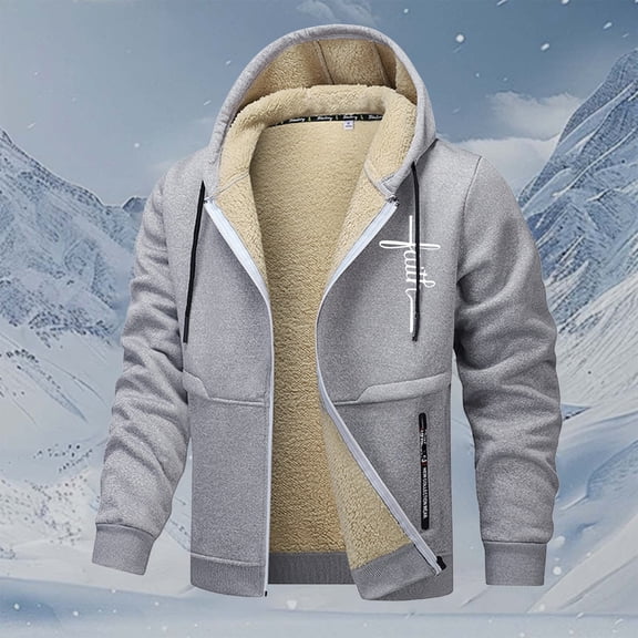 FAOWME Men's Hoodies Long Sleeve Printing Drawstring Plush Comfortable Breathable Sweatshirt Coat For Casual Daily Wear Light Gray M