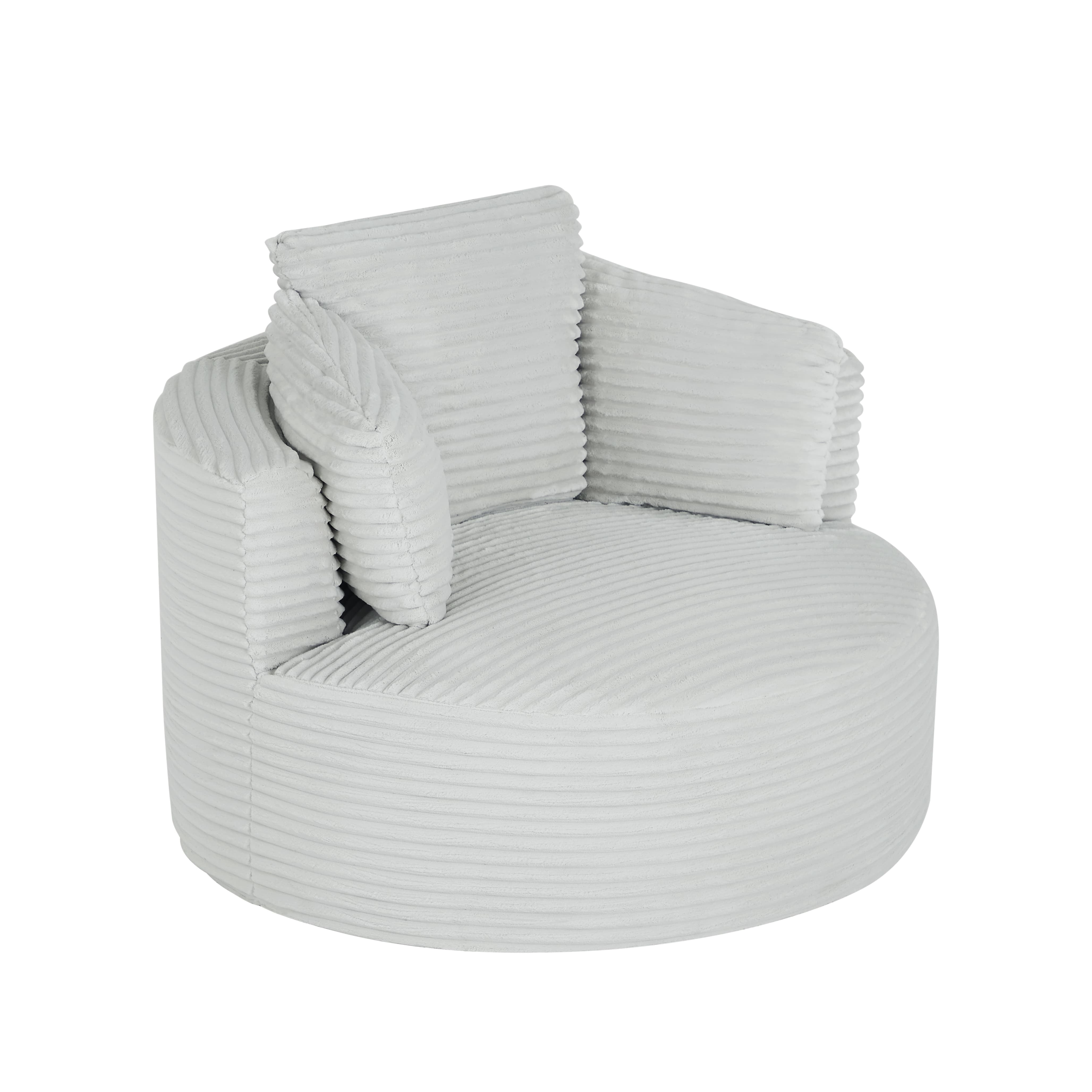 Aukfa Modern Corduroy Round Accent Chair, Compressible Chaise Lounge for Living Room & Bedroom, No Assembly,Gray