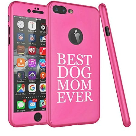 360° Full Body Thin Slim Hard Case Cover + Tempered Glass Screen Protector for Apple iPhone Best Dog Mom Ever (Hot Pink, for Apple iPhone 7 / iPhone