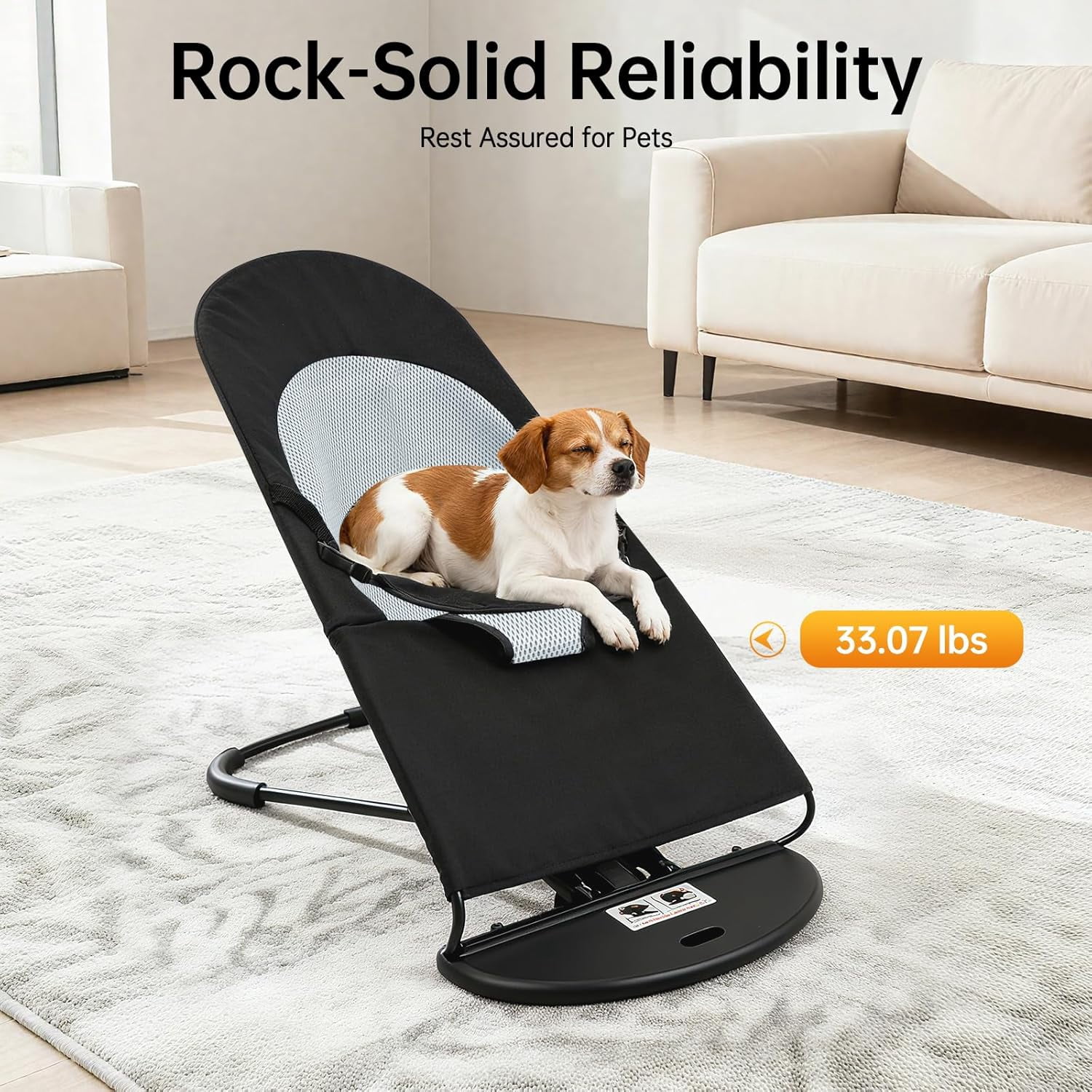 Cat Dog Rocking Chair, Portable Foldable Breathable Pet Bed with 3-Level Adjustable Height, No Installation Required, Easy to Clean for Small Dogs Cats Up to 33lbs