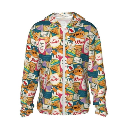 Sigee Retro Summer Stamp Print UPF50+ Men s Sun Protection Hoodie Shirt SPF UV Shirt Long Sleeve Fishing Outdoor Lightweight S-3XL