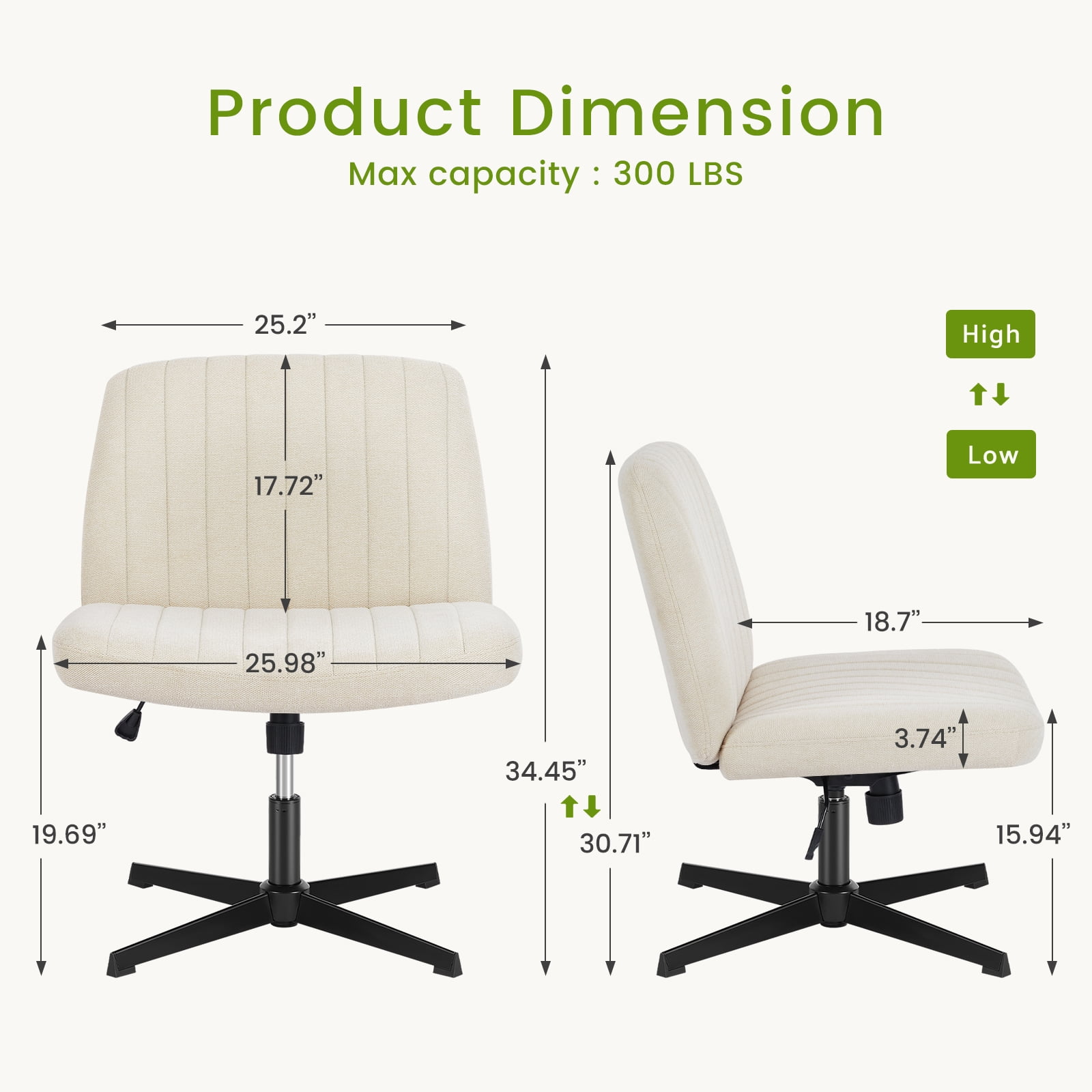 MCQ Criss Cross Chair Legged Office Wide Comfy Desk Seat, Armless Computer Task Seating