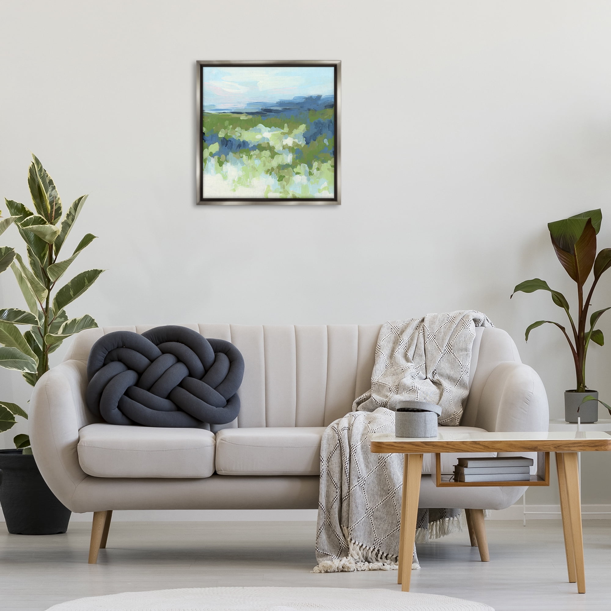 Stupell Industries Green & Blue Nature Abstract Painting Gray Floater Framed Canvas Art Print Wall Art, 25 x 25