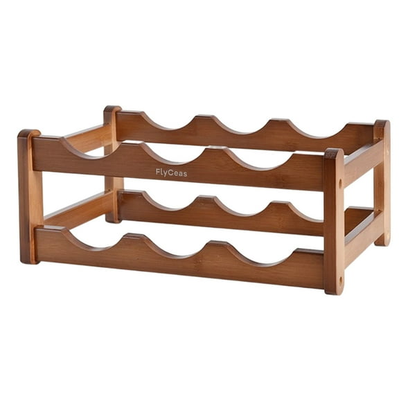 FlyCeas Bottle racks, Wine Rack 6 Bottle 2-Tier Wood Wine Storage Easy-Assembly Space-Saving