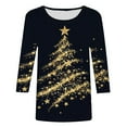 thumbnail image 6 of Feancey Christmas 3/4 Sleeve T Shirts for Women Dressy Trendy Glitter Xmas Tree Print Tops Comfy Soft Crewneck Blouse Holiday Casual Loose Tunics Gold XXL, 6 of 6