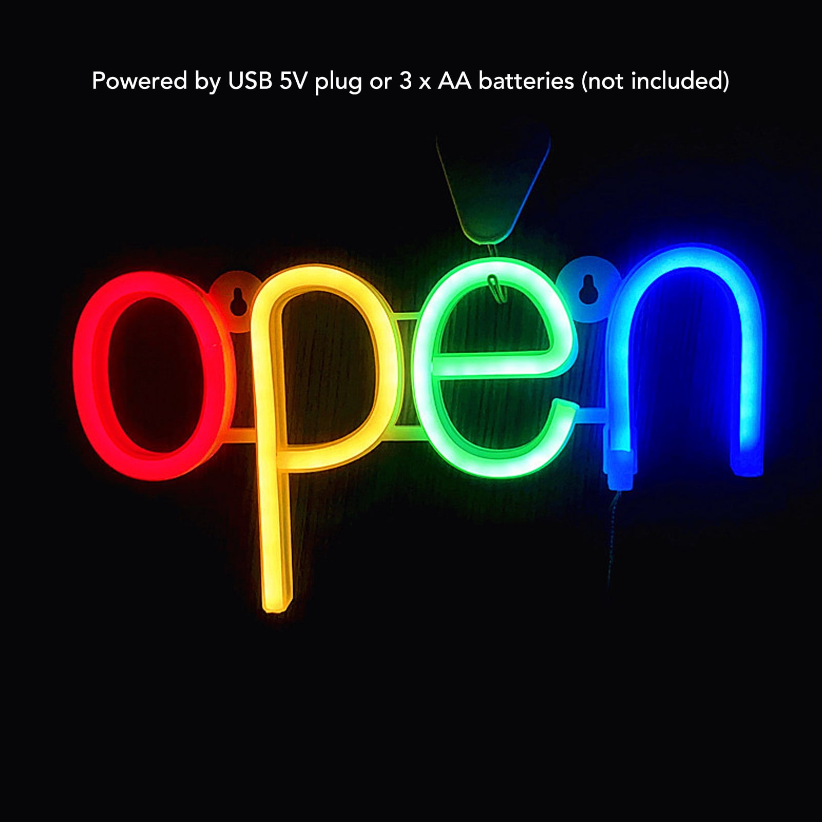YAHHU 13.8x7.3in Bright RGB LED Neon Open Sign Multi-Color Illumination Battery & USB Powered PVC Display Light for Storefront, Window, Bar, Restaurant, Hotel and Party Decor