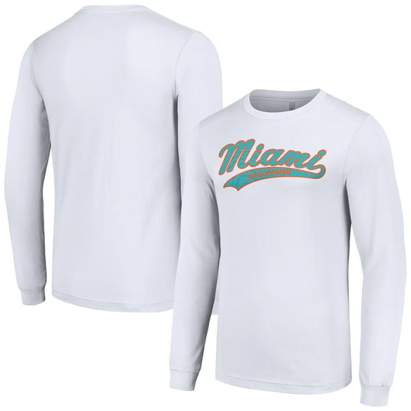 Men's Starter White Miami Dolphins Tailsweep Long Sleeve T-Shirt