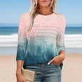 thumbnail image 2 of CYMMPU Loose Fit Crew Neck 3/4 Sleeve Blouses for Women Dressy Casual Fall Trendy Shirts Tunic Tops Spring Tops Flower Printed Lightweight Basic Tees Navy L, 2 of 6