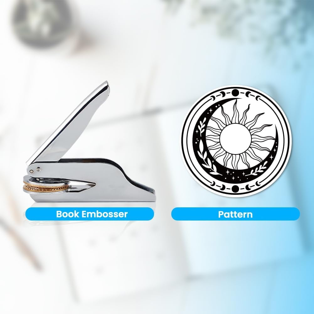 Book Embosser Personalized Sun and Moon Pattern Book Stamp Durable Library Stamp with Handle Set