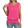 thumbnail image 4 of Women's Casual Pleated Sleeveless Top | Round Neck Elastic Hem Summer Blouse, 4 of 7