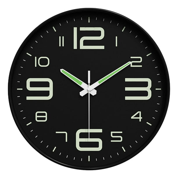 Reloj de pared redondo que brilla en la oscuridad, 25 cm, con números y manecillas luminosas. Estilo B