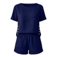 thumbnail image 4 of Hvogkswy Two Piece Linen Sets for Women, Solid Color Short Sleeve Crew Neck Tops and Button Waist Shorts with Pockets Lightweight Breathable Summer Outdoor Vacation&Casual Set, 4 of 7