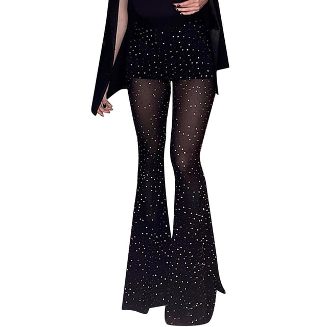 Pantalons Décontractés pour Femmes Taille Haute en Maille Rhinestonnée Jambe Droite Pantalons Décontractés pour Femmes 2x Grande Taille Pantalons d'Affaires Décontractés pour Femmes Été Grande Taille Taille Haute