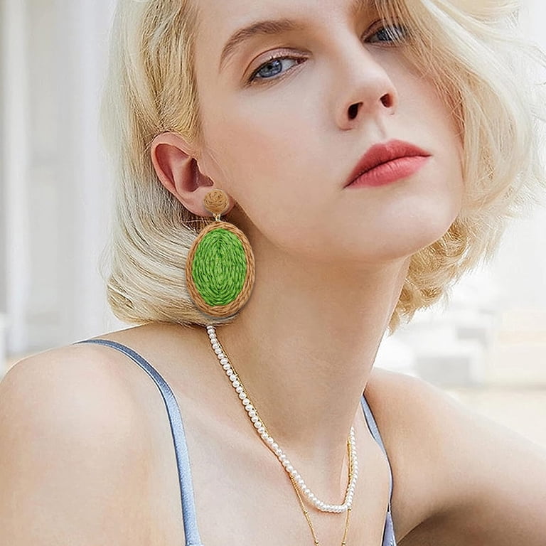 Chunky Raffia Teardrop Hoop Earrings – Lightweight Boho Summer Drop Earrings For Beach & Vacation