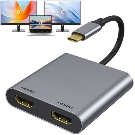 USB C to Dual HDMI Adapter, USB Type C to Dual Monitor HDMI Adapter 4K@60HZ for MacBook Pro 2020-2016,MacBook Air 2020-2018,Chromebook Pixel,LenovoYoga 720/730,Surface Book 2 etc
