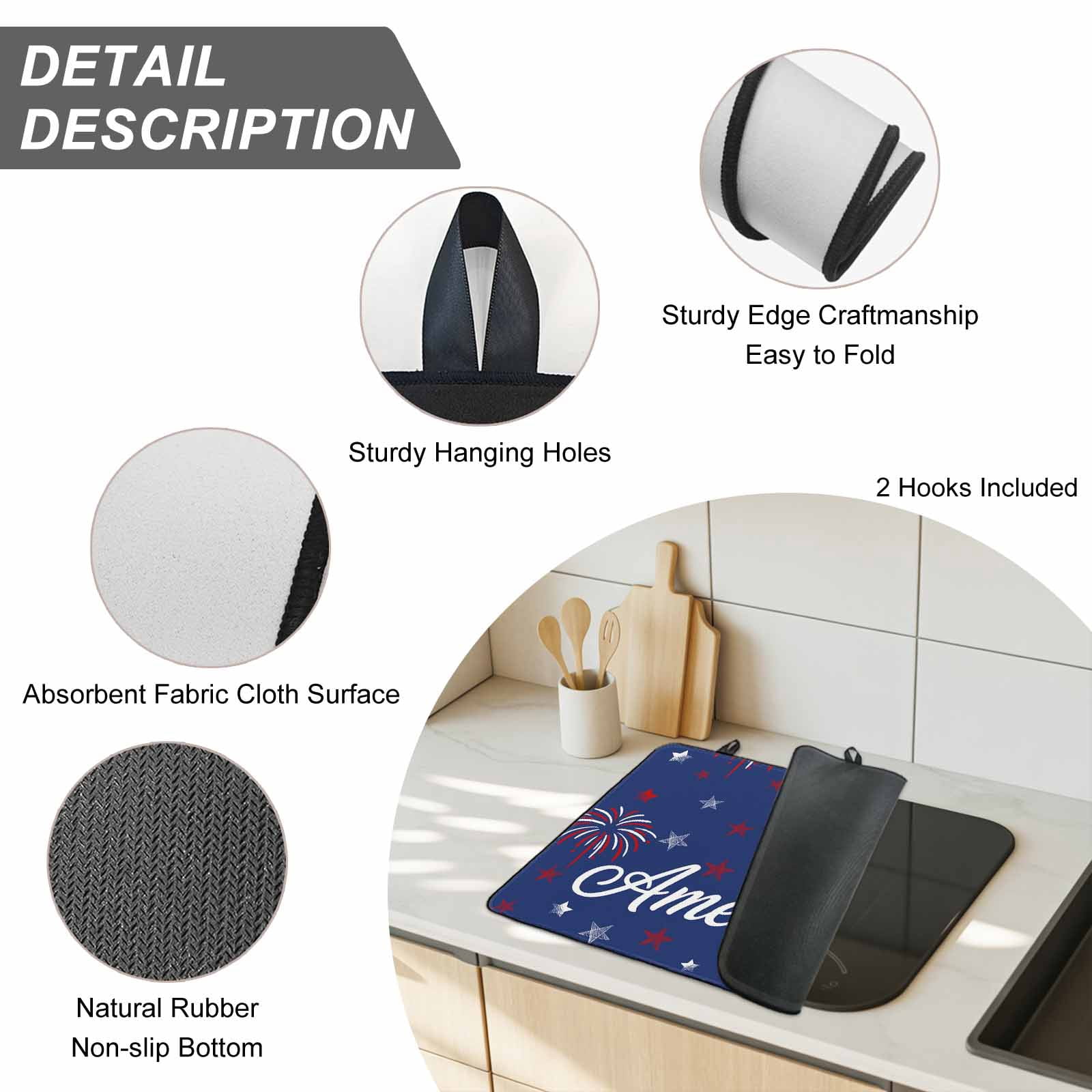 American Independence Day Stove Top Cover for Electric Stove, Heat-proof & Non Slip Glass Top Stove Cover Protector, Red Blue Fireworks Retro Stars Kitchen Flat Cooktop Rubber Mat 24x21 Inches