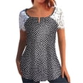 thumbnail image 2 of Mujeres Tops Casual verano encaje manga corta Split cuello túnica impresa camisetas camisetas Tops OAVQHLG3B Store lin121212, 2 of 5