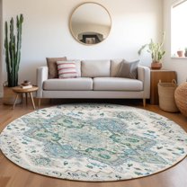 Addison Rugs Chantille Indoor/Outdoor Traditional Vintage Silver Washable Round Rug, 8' x 8'