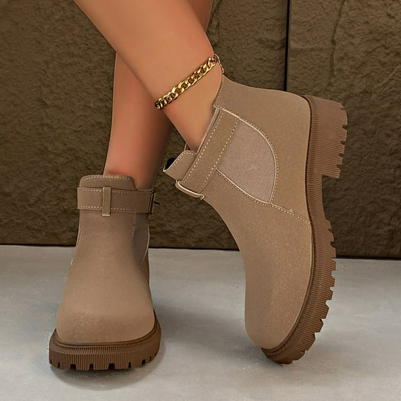 HWRETIE Fashionable Women's Mid-Cut Boots—Trendy Medium Rise Booties for Spring and Summer,Versatile Casual Mid- Footwear for Women,Durable and Stylish Khaki/9(42)