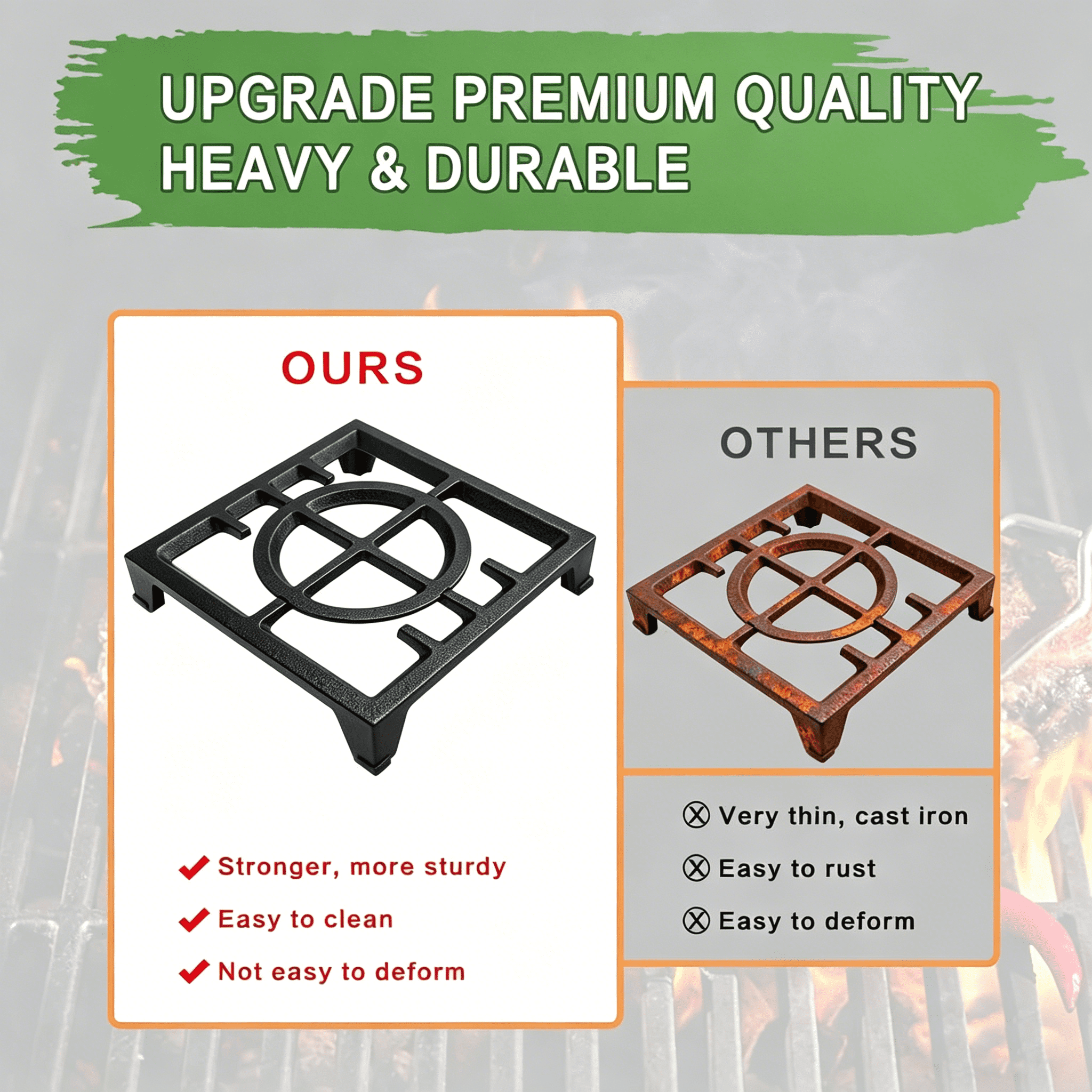 W11380124-2 Pcs  Burner Grate Replacement for Whirlpool KitchenAid Gas Range Cast Iron 2 Pcs