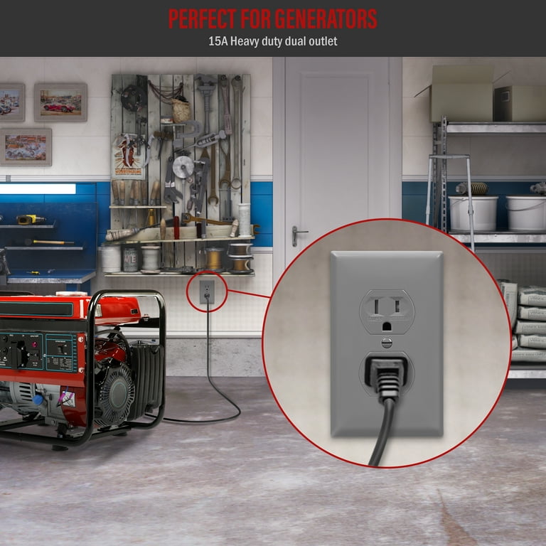 10-Pack Gray Industrial Grade Tamper-Resistant Outlets, 15A 125V, Self-Grounding Duplex Receptacle, UL Listed