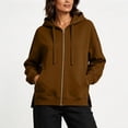 thumbnail image 4 of Njagoc3 Fleece Lined Hoodie Women | Full Zip Hooded Long Sleeve Pullover Sweatshirt with Front Pockets | Relaxed Fit for Fall Casual Wear & Vacation Outings，Brown，L, 4 of 5