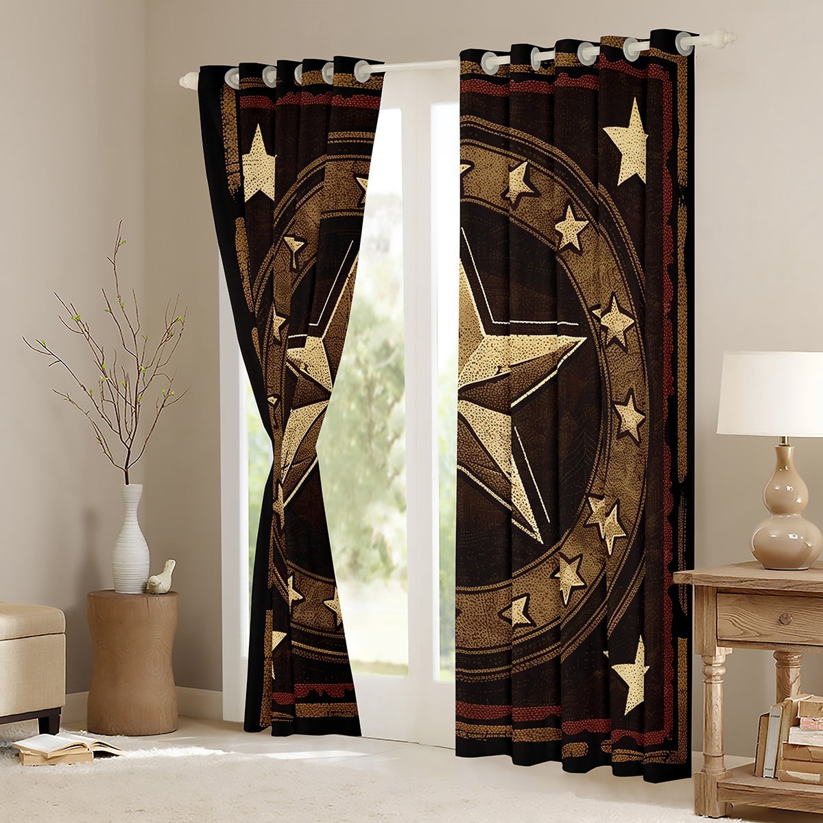 Manfei Western Texas Stars Curtains and Drapes (42x84), Cowboy Cowgirl Blackout Curtains for Bedroom, Rustic Farmhouse Curtains for Living Room, Living Room Curtains Bedroom Decorative