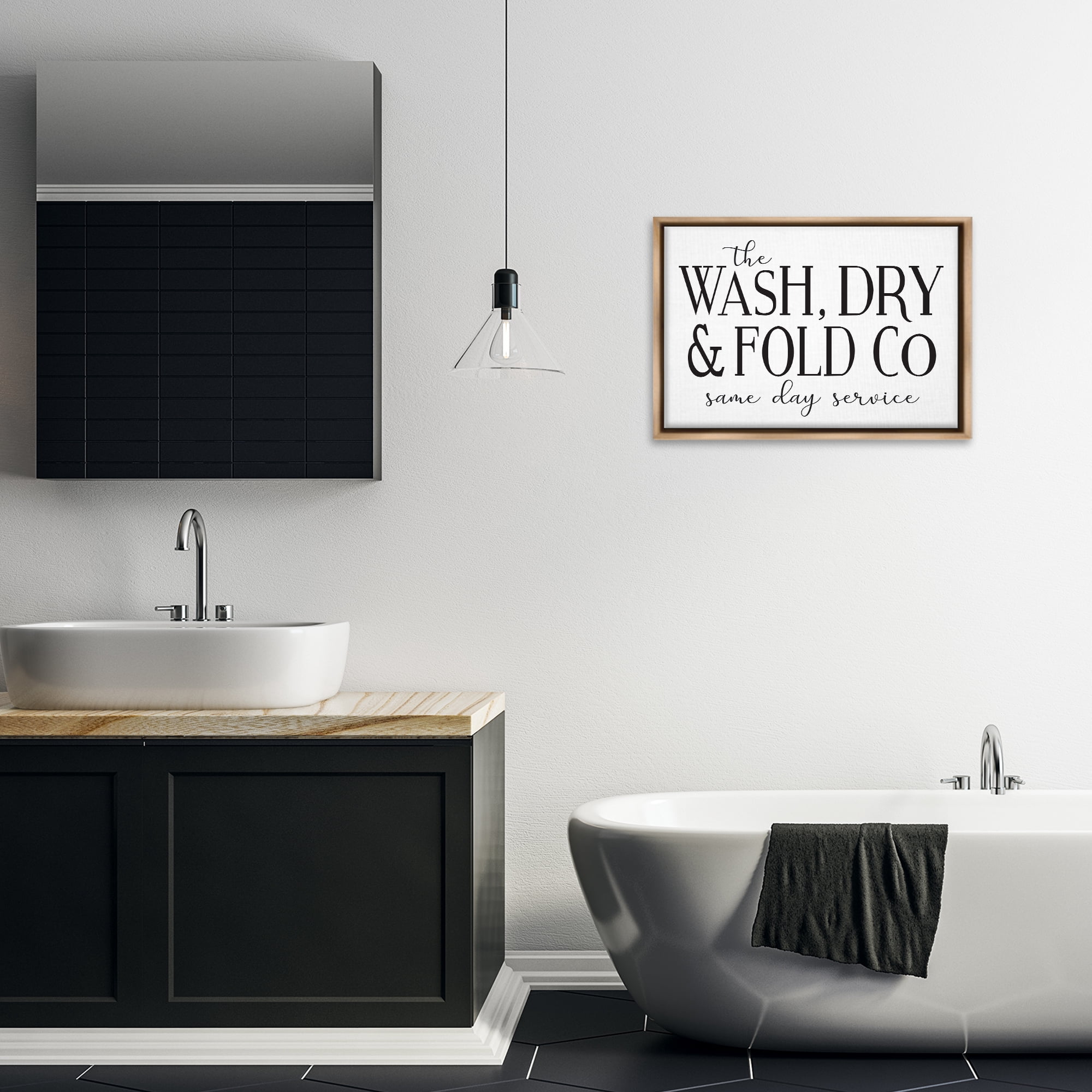 Stupell Industries Same Day Service Laundry Typography Painting Brown Floater Framed Art Print Wall Art, 25 x 17