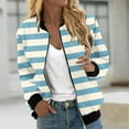 thumbnail image 2 of Annhoo Womens Bomber Jackets Fall Casual Long Sleeve Stand Neck Outwear Zipper up Striped Coat Classic Clothes, 2 of 5