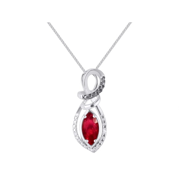 RYLOS Necklace White Gold 14K Designer Necklace Marquise Gemstone & White & Black Diamonds Pendant 18" Chain 10X5MM Ruby July Birthstone Womens Jewelry Gold Necklace