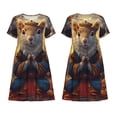 thumbnail image 3 of Bixox Women's Short Sleeve Summer Dress Loose Swing Knee Length Dresses with Pockets-Maple Leaf Meditating Squirrel, 3 of 7